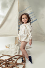 Load image into Gallery viewer, Eyelet baby romper with neck ribbon - Cream
