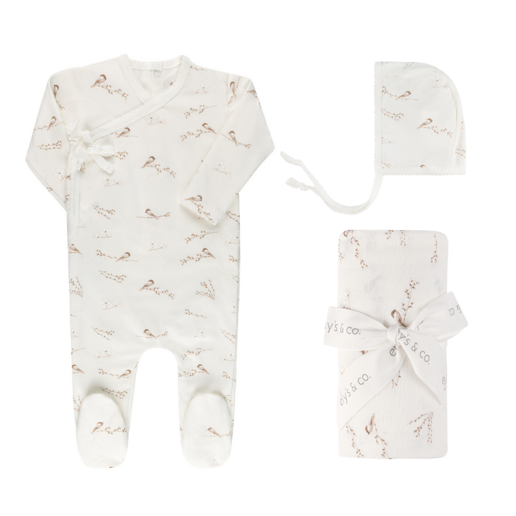 Vintage birds layette set - Ivory