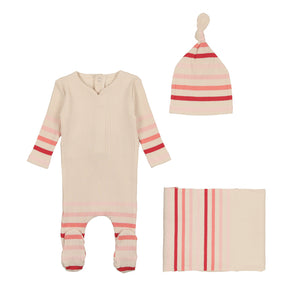 Stripe layette set - girl birch