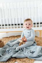 Load image into Gallery viewer, Organic french terry propeller layette set - blue stripes
