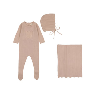 Chevron knit layette set - Mauve