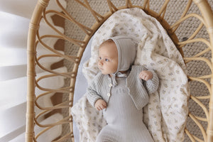 Striped pointelle layette set - powder blue