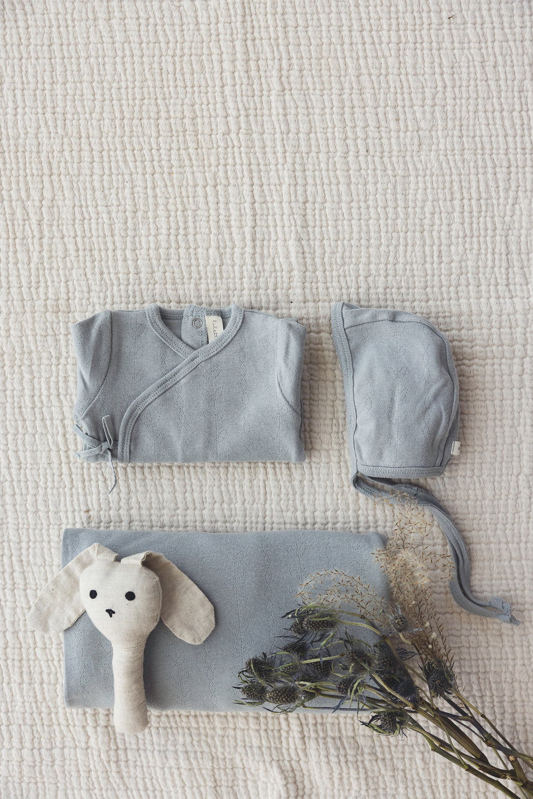 Vine pointelle layette set - Blue