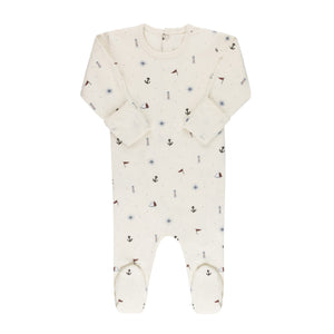 Printed nautical footie - Ivory