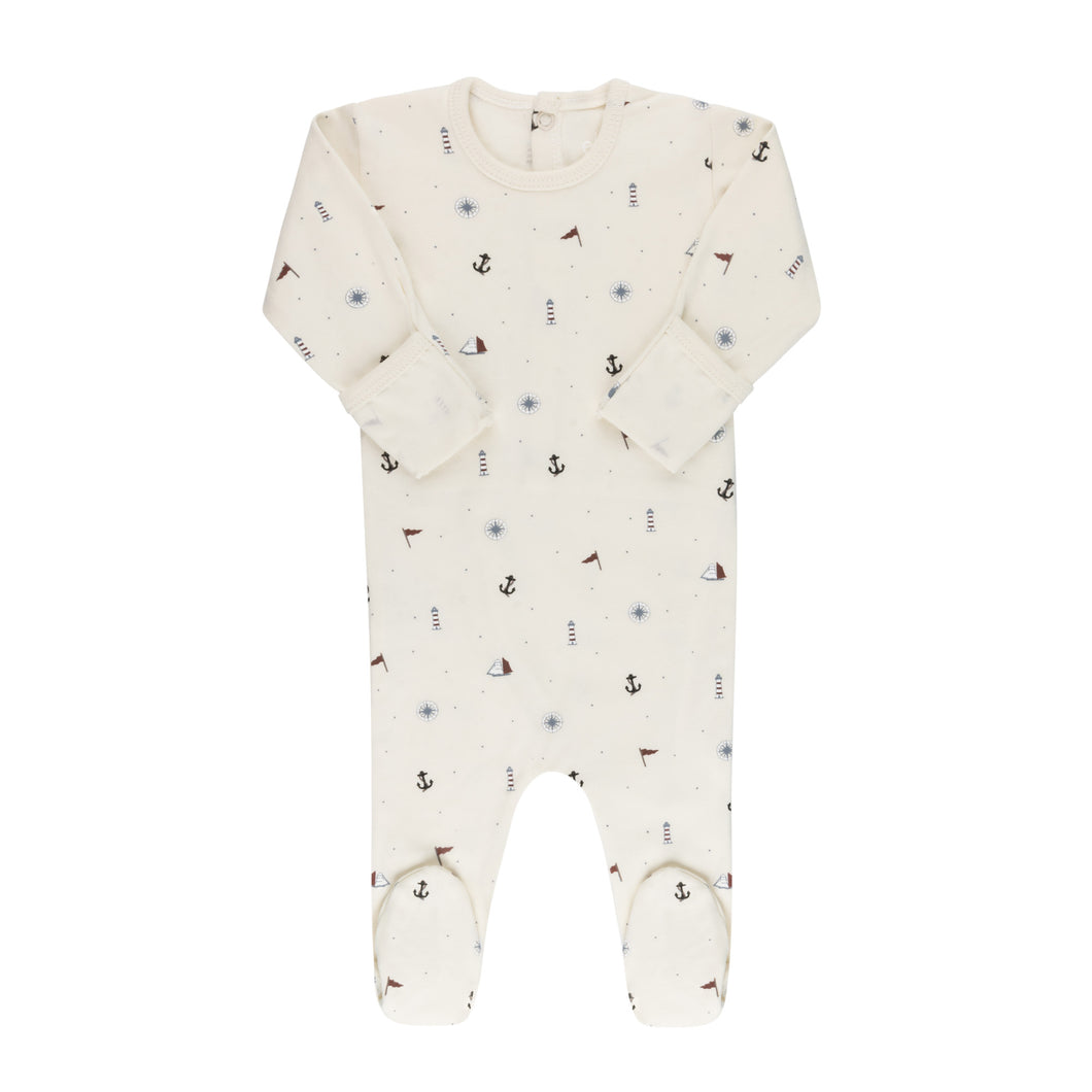 Printed nautical footie - Ivory