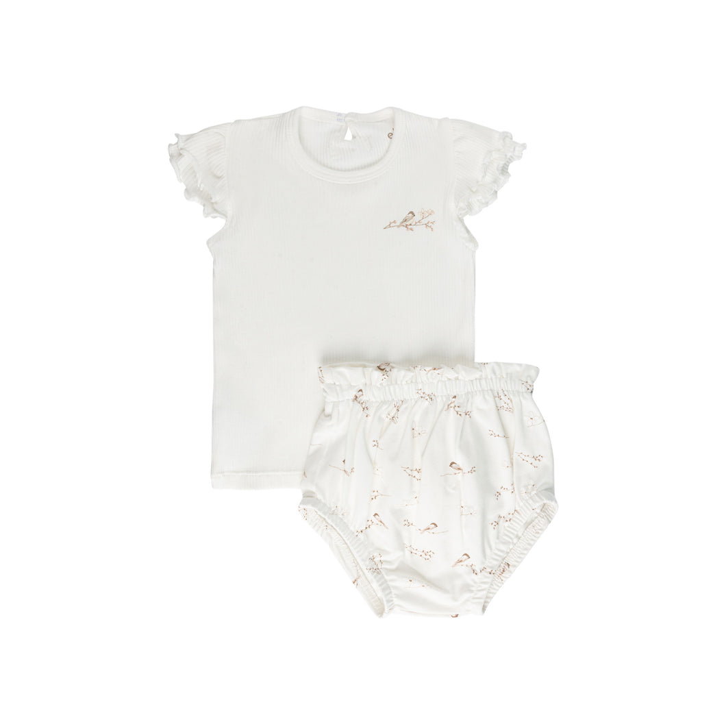 Vintage birds tee and bloomer - Ivory