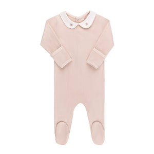 Wide rib rosebud footie and beanie - Pink/blush