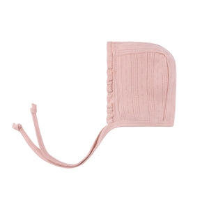 Lace trim pointelle footie and bonnet - Pink