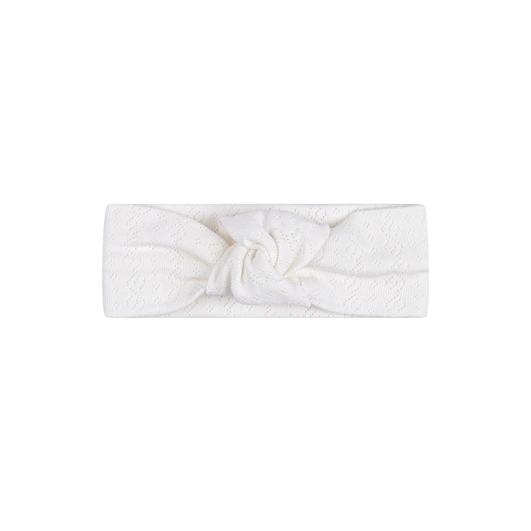 Organic embroidered cherry pointelle headband - girls cream