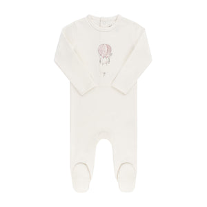 French terry hot air balloon footie - Ivory/Pink