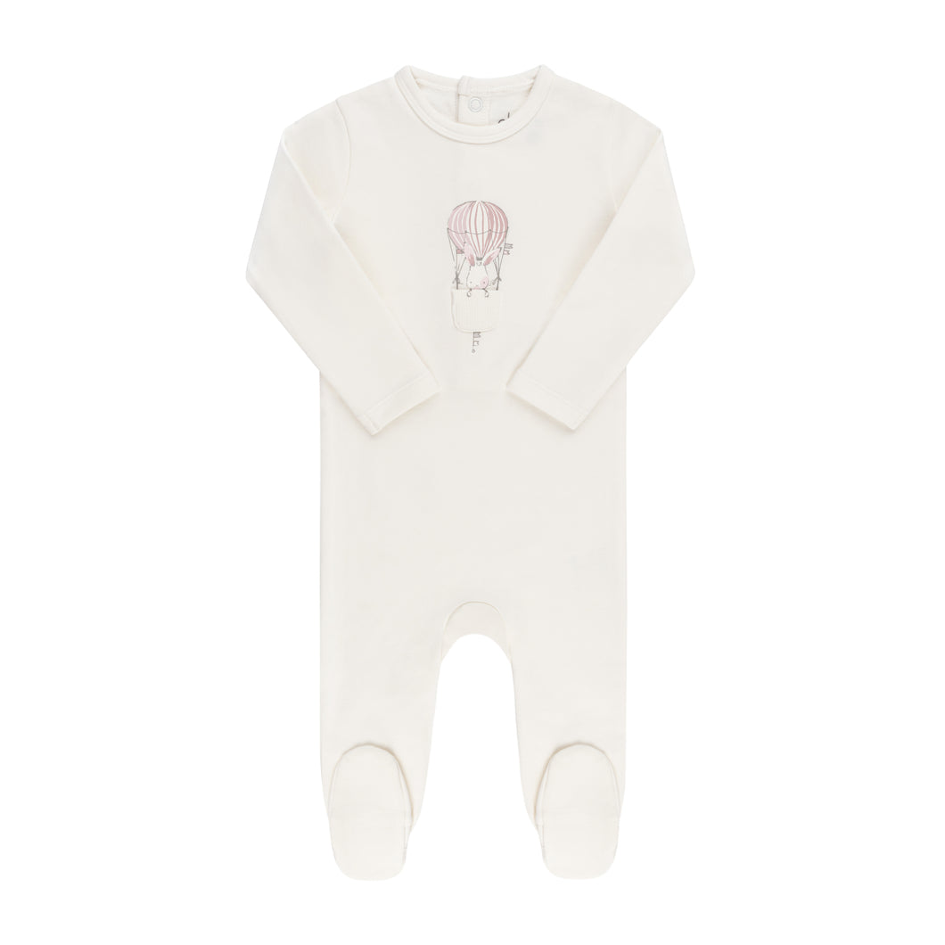 French terry hot air balloon footie - Ivory/Pink