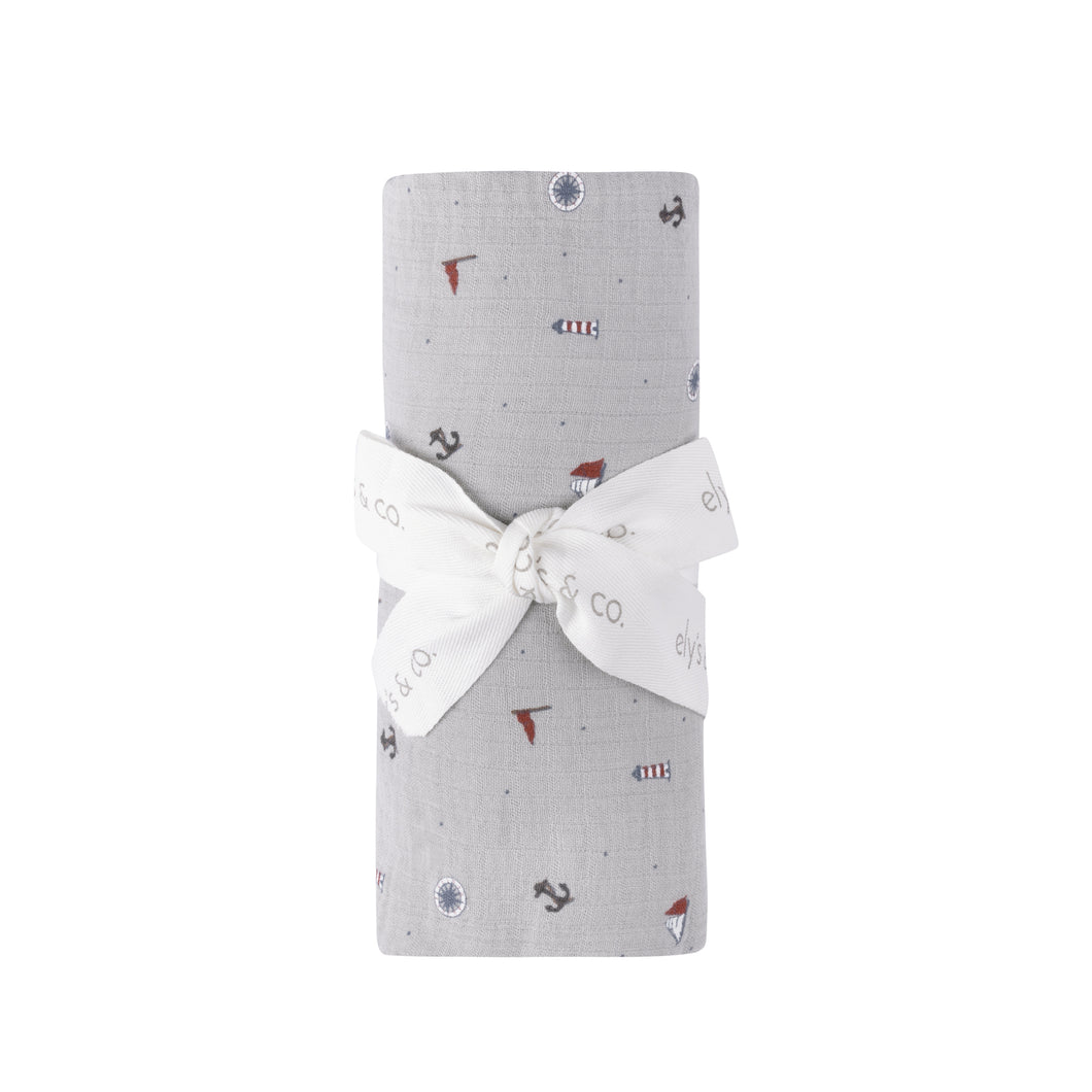 Printed nautical muslin swaddle - Blue