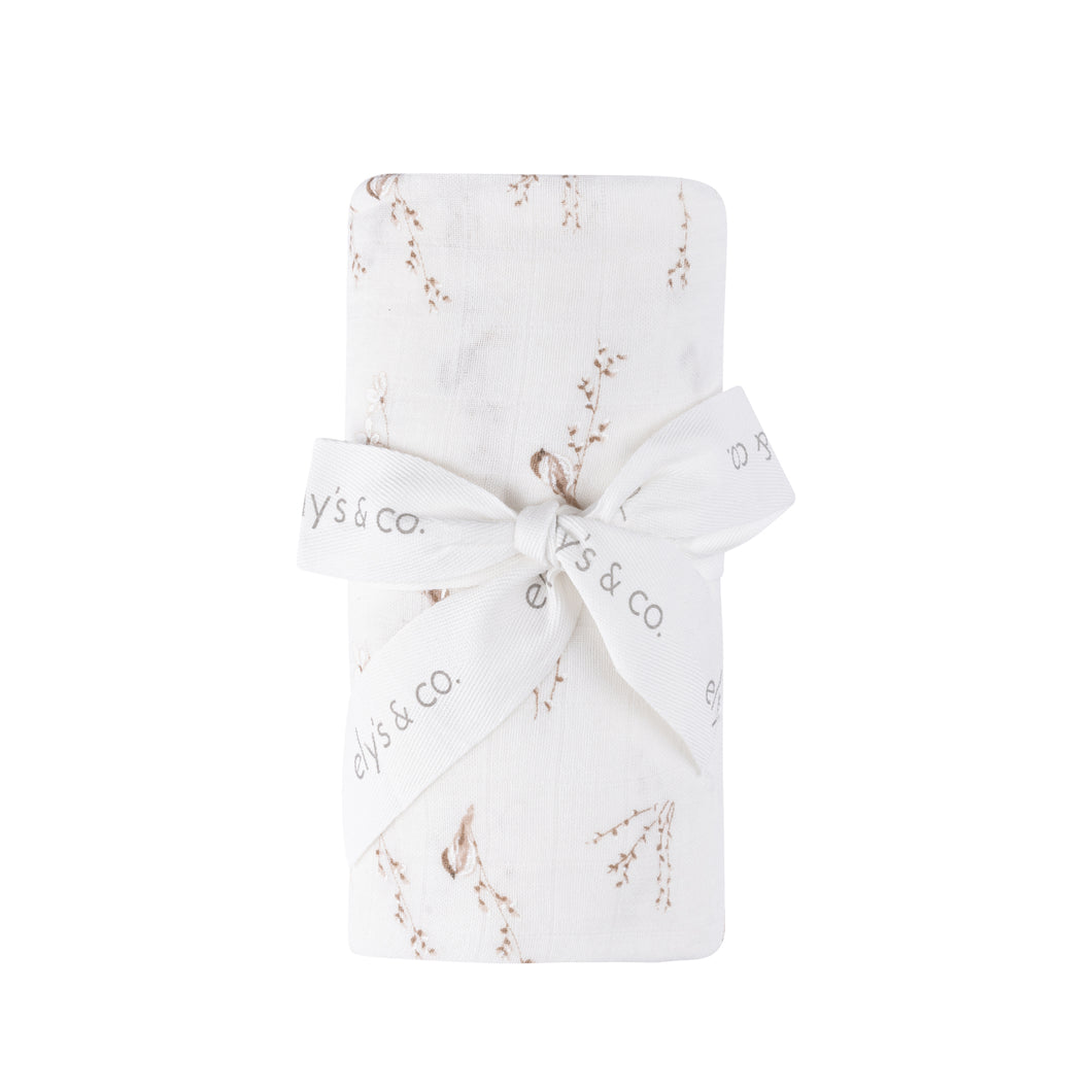 Vintage birds bamboo muslin swaddle - Ivory