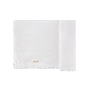 Lace trim pointelle blanket - Cream