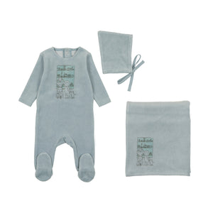 Velour window layette set - Dusty blue