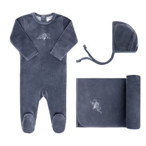 Velour embroidered hot air balloon layette set - Blue