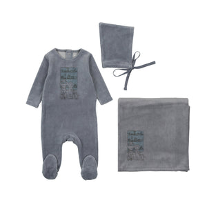 Velour window layette set - Storm blue