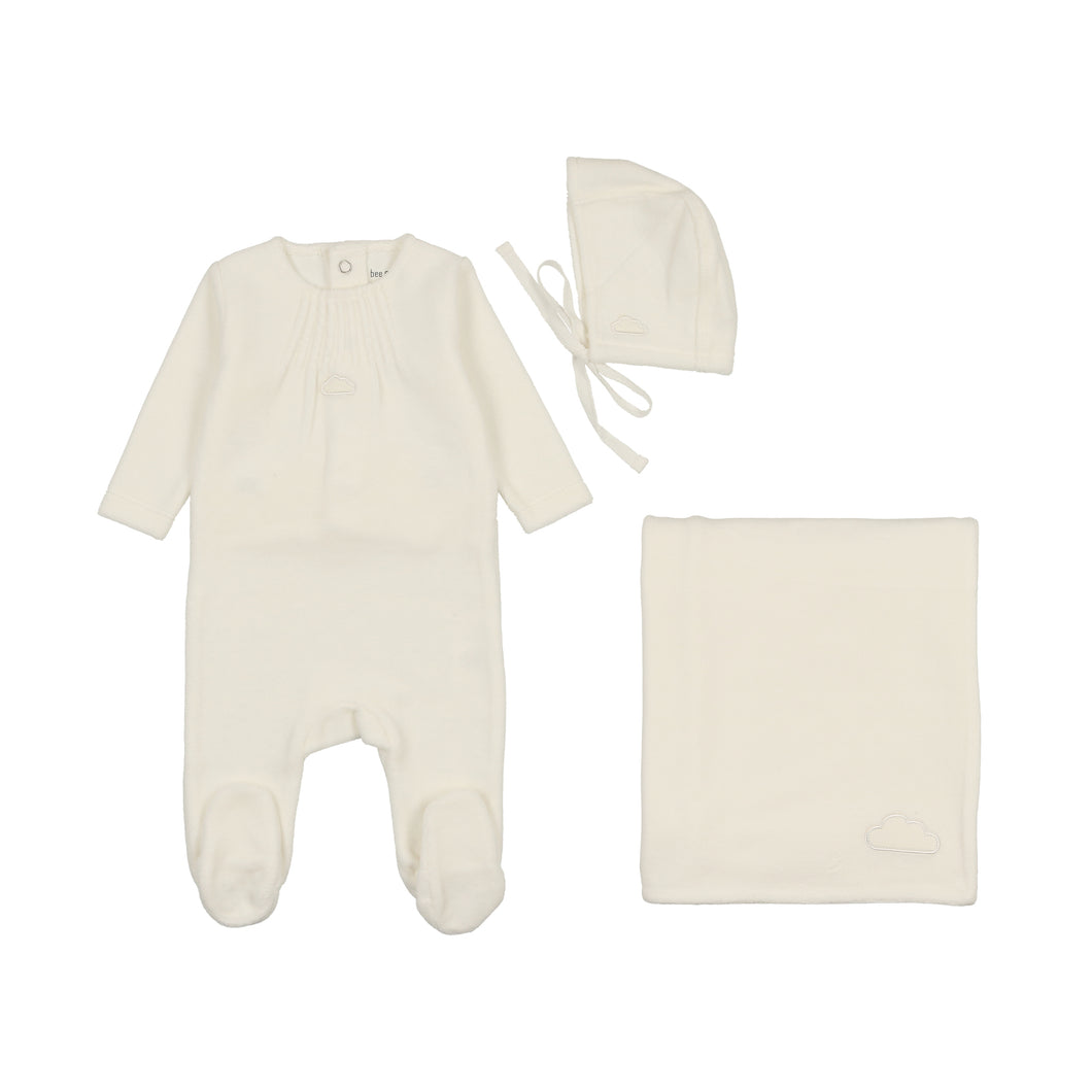 Velour pleated layette set - Ivory