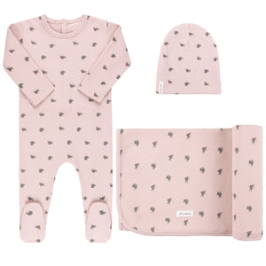 Waffle olive layette set - Plum on mauve