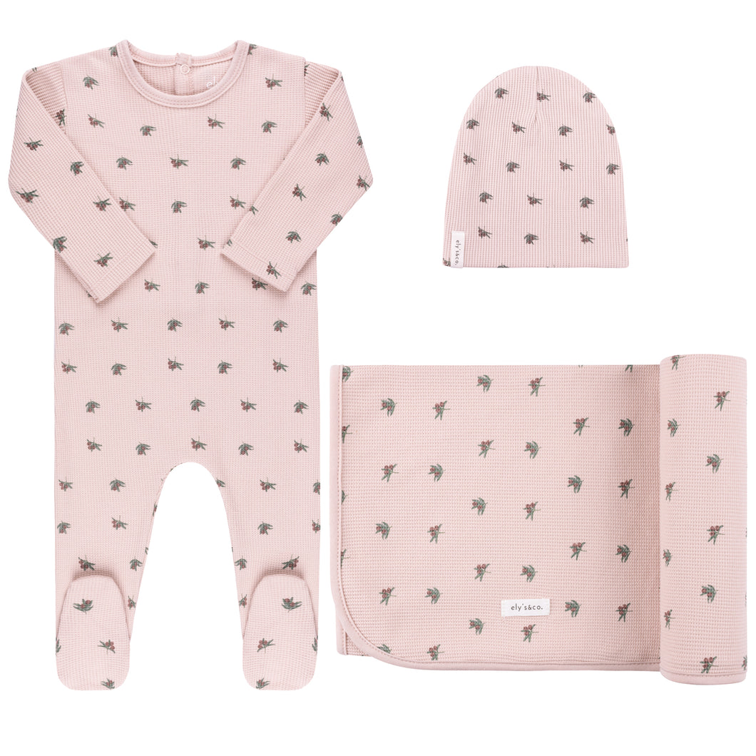 Waffle olive layette set - Plum on mauve