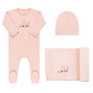 French terry pink carriage layette set