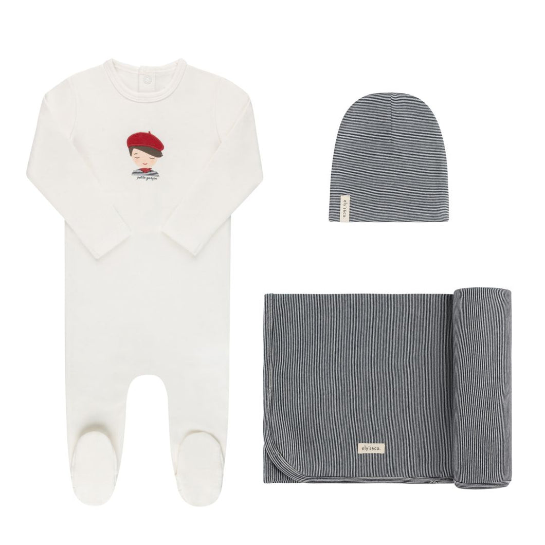 Organic french terry french boy layette set - Ivory