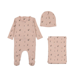 Swan print layette set - Rose dust