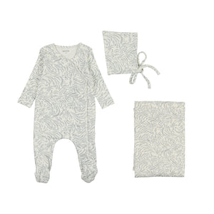 Swirly vines wrap layette set - Misty blue