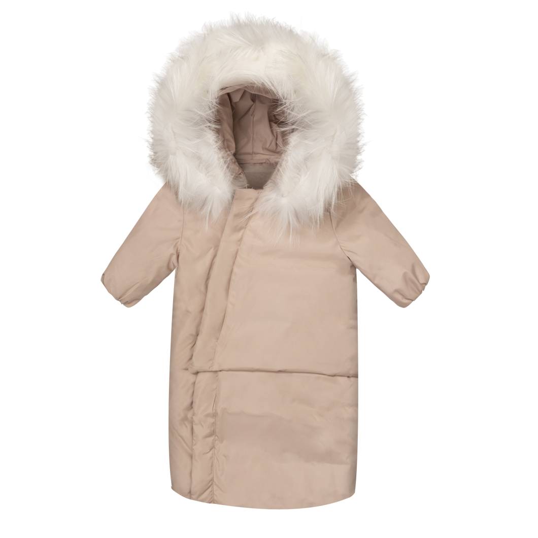 Blush pink diagnal zipper baby coat with foot sack