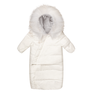 Winter white diagnal zipper baby coat with foot sack