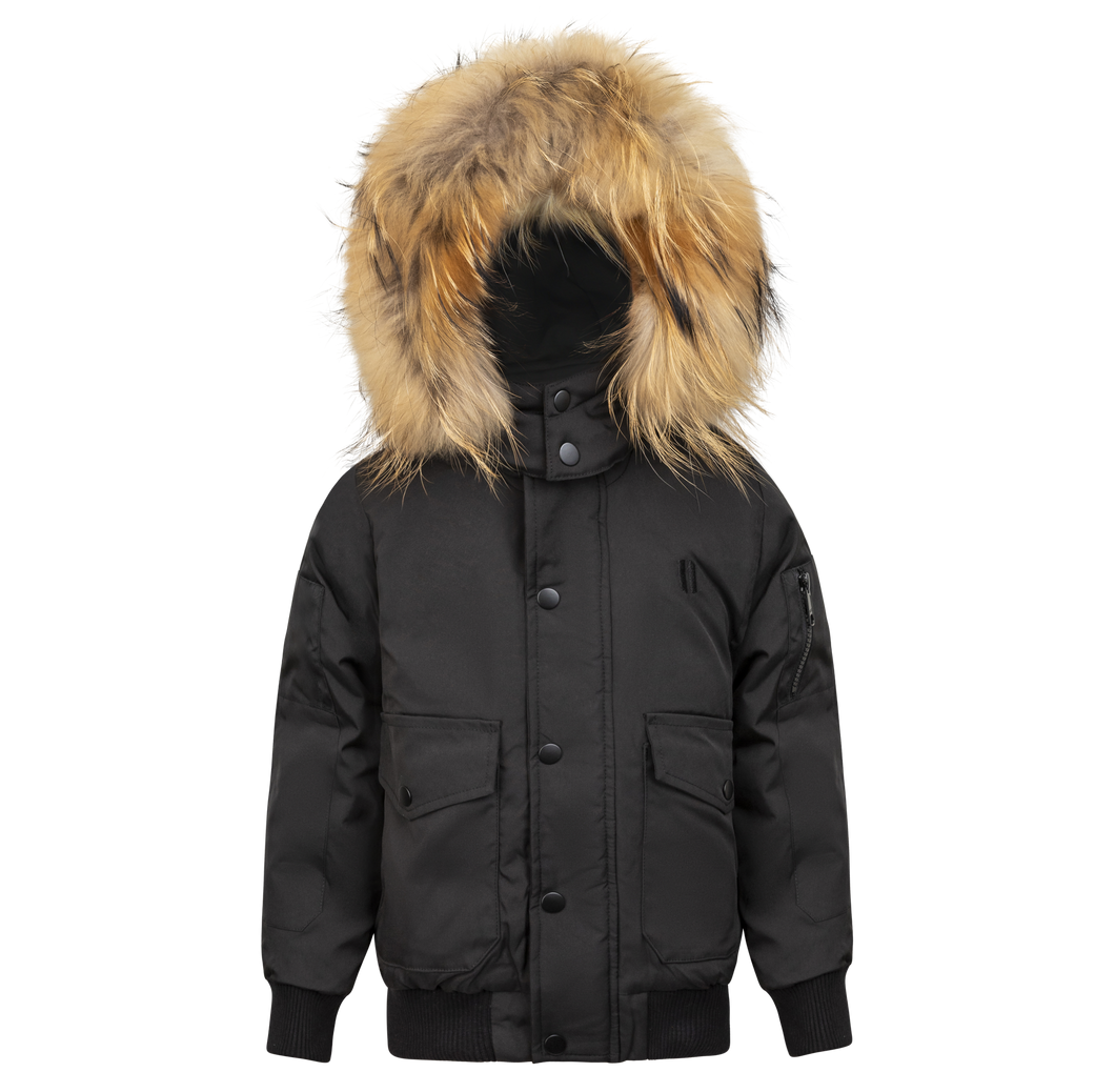 Jet black bomber with fur