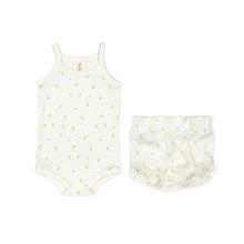 Load image into Gallery viewer, Pointelle tank onsie and bloomer - natural lemons

