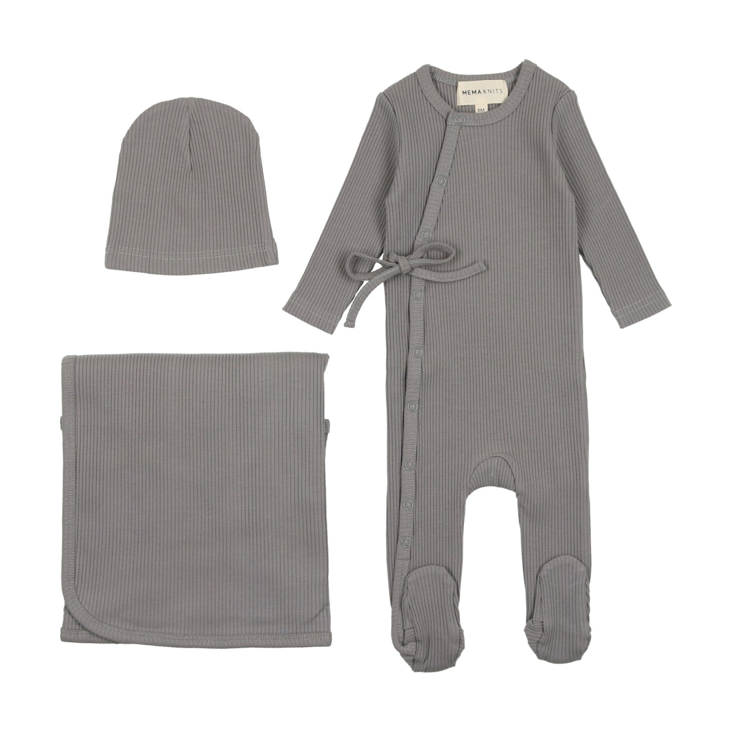 Rib wrap layette set - Sea blue