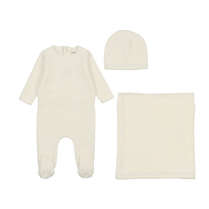 Classic velour bow wreath layette set - Ivory