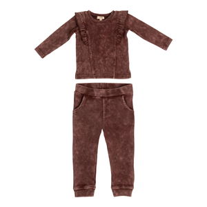 Acid wash ruffle set - Burgundy