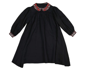 Cross stitch embroidered collar dress - Navy