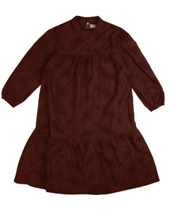 Eyelet dress with neck ribbon - Wine