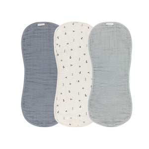 3- pack muslin burp cloths - Nautical blue