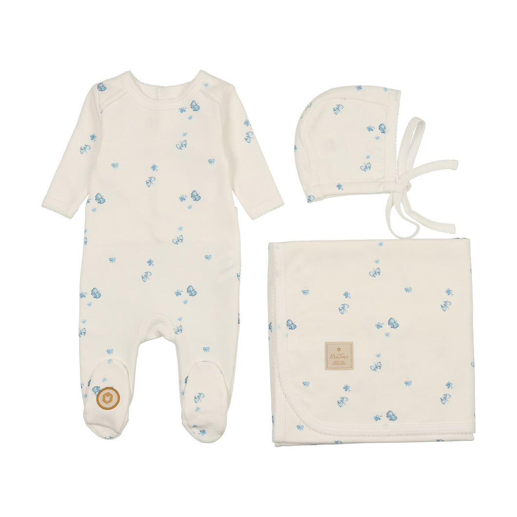 Butterfly bliss layette set - Ivory and blue