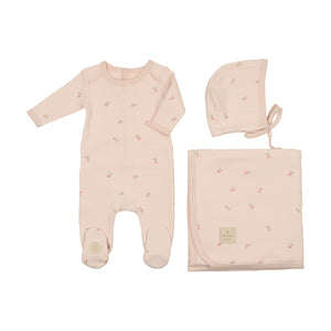 Cascade of blossoms layette set - Barely pink