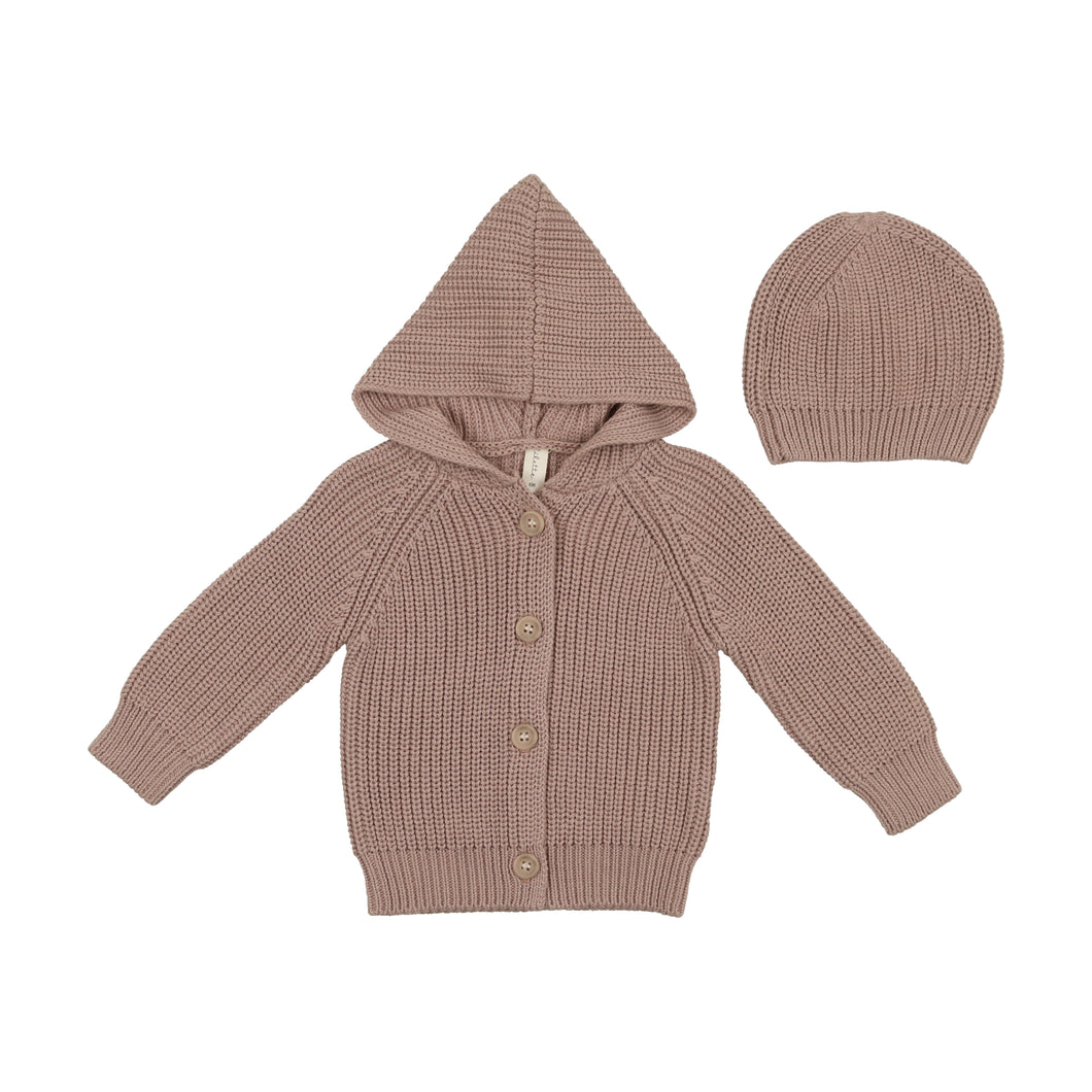 Chunky knit jacket and beanie - mauve