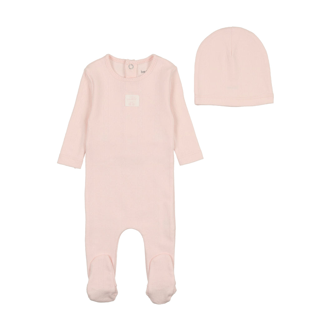 Pointelle carriage footie and beanie - Blossom pink