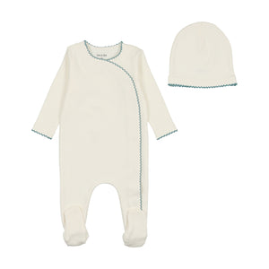 Color stitch wrap footie and beanie - white boys