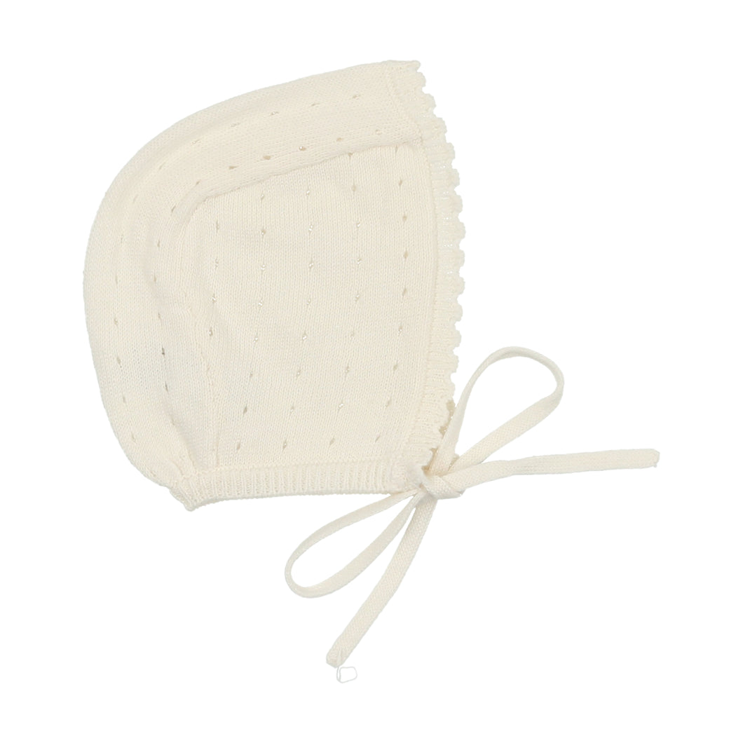 Dotted open knit bonnet - Cream