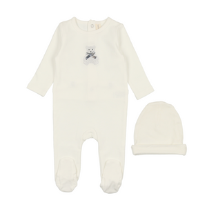 Embroidered layette set - White bear