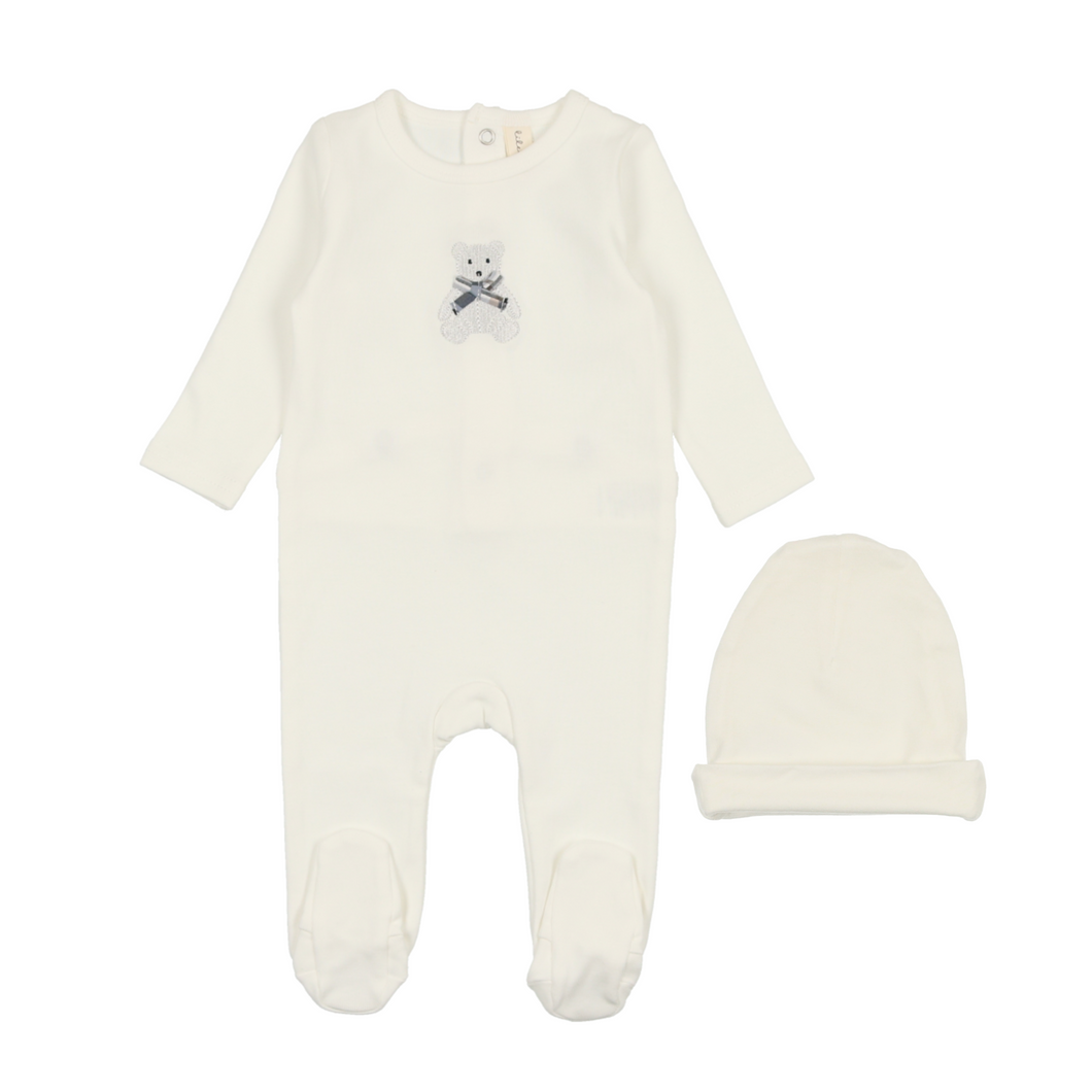 Embroidered layette set - White bear