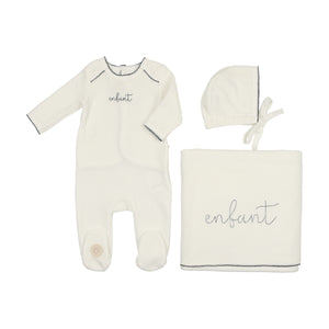 Enfant scripted layette set - Ivory and blue