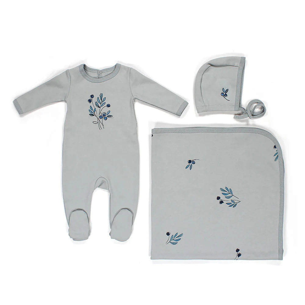 Flower sketch layette set - Pearl blue