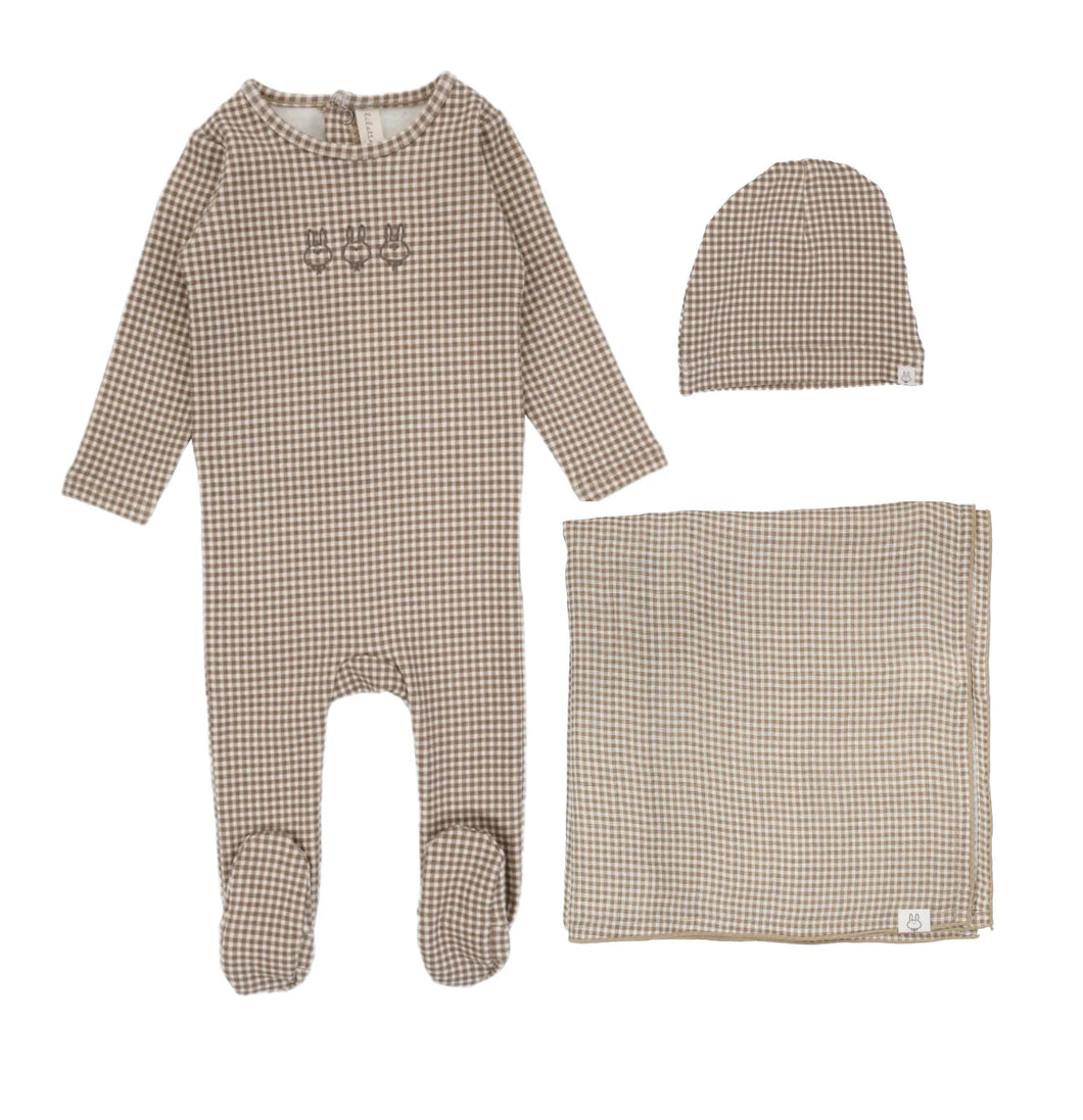 Gingham bunny layette set - Oatmeal