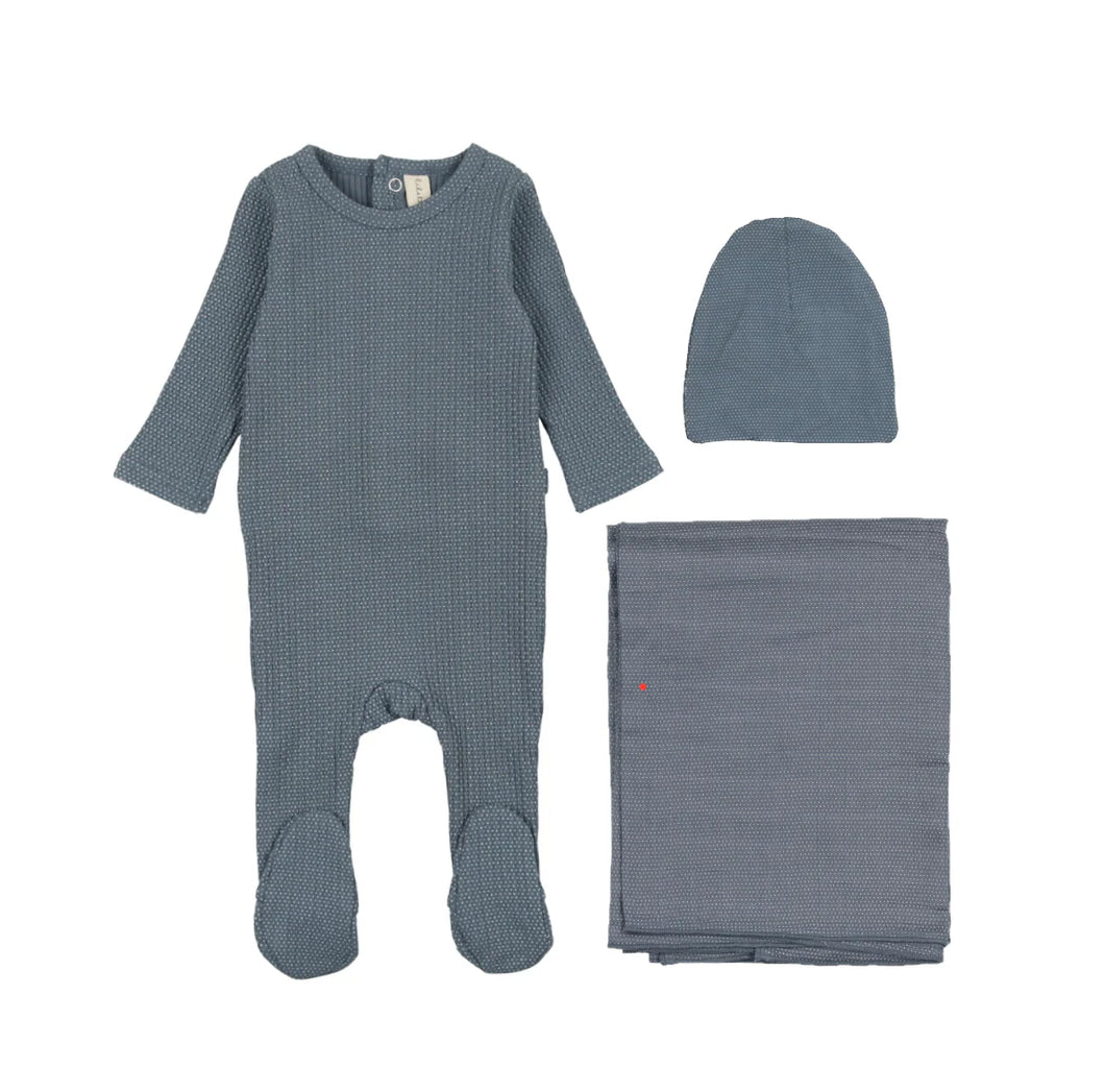 Dotted rib layette set - Blue/Ivory